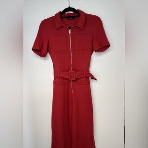 Bershka Red Zip-Front Jumpsuit with Belt